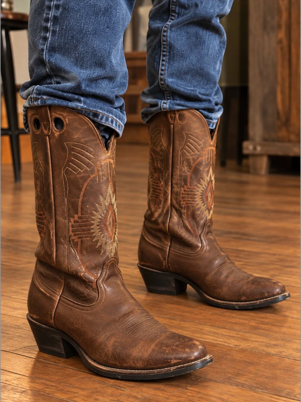 Vintage DURANGO Brown Leather Cowboy Boots Western Embroidered Round Toe 10 10.5